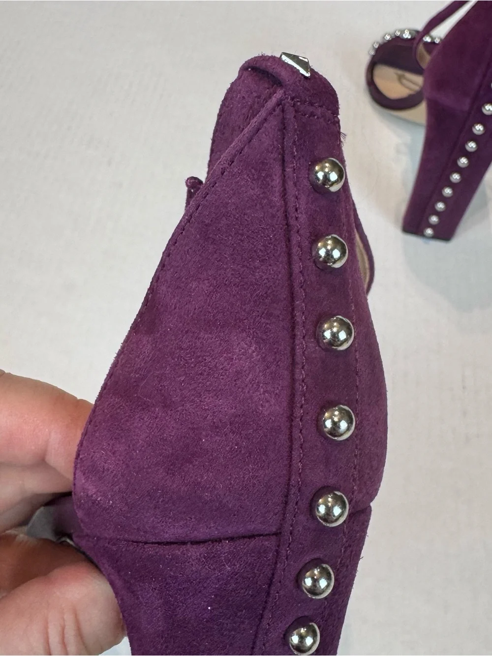 Sam Edelman Yoshi Heels Sandals Studded Size 9 Purple Block Heel Slingback Suede